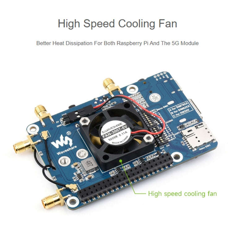 Waveshare SIM8262E-M2 5G HAT For Raspberry Pi, Quad Antennas 5G NSA, 5G/4G/3G Compatible