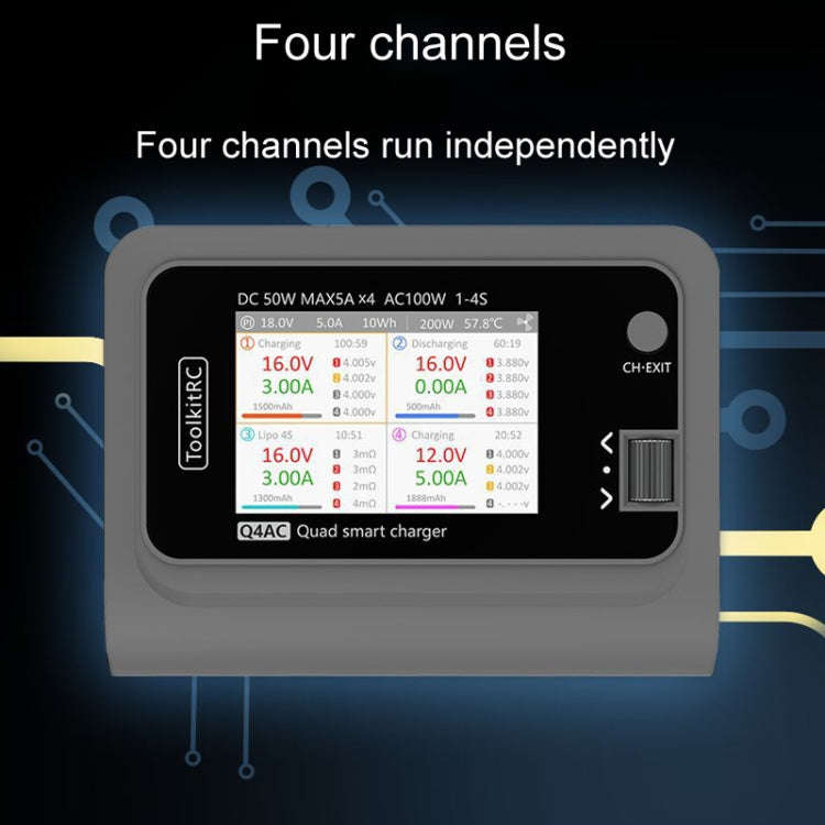ToolkitRC Q4AC Four-Channel Airplanes And Drones Model Li-Po Battery Balance Charger, Q4AC
