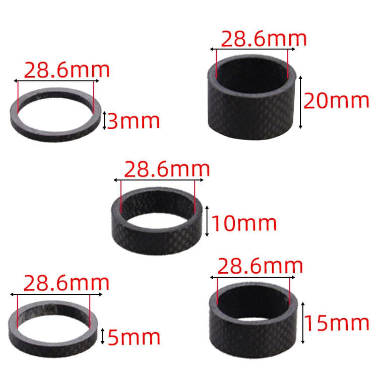 Bicycle Carbon Fiber Gasket Fork Bowl Set Handlebar Pad 3/5/10/15/20mm, 5pcs /Set
