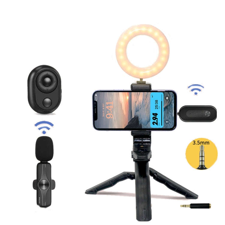 3.5mm Receiver Wireless Lavalier Microphone 9-inch Fill Light Tripod Set for Live Photography, Si...