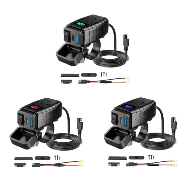 PD3.0 Motorcycle USB Mobile Phone Charger Digital Voltage Meter with Switch, Blue Screen, Red Scr...