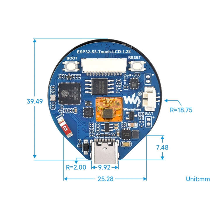 Waveshare 25098 ESP32-S3 1.28-Inch Round Touch LCD Development Board, ESP32-S3