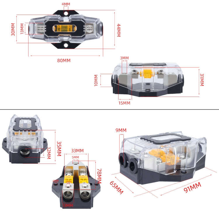80A Car Audio Amplifier Modified Solid Brass Fuse Holder With Transparent Cover, 1-way, 2-way, 3-...