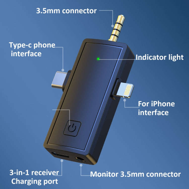 3 In 1 Wireless Lavalier Microphone For iPhone Type-C / USB-C 3.5mm Jack Smartphone SLR Camera PC