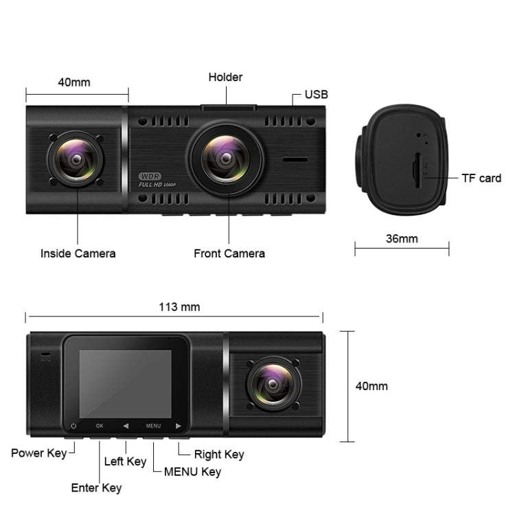 HD Car Recorder, Dual Recording Front 1080+Internal 1080, J02