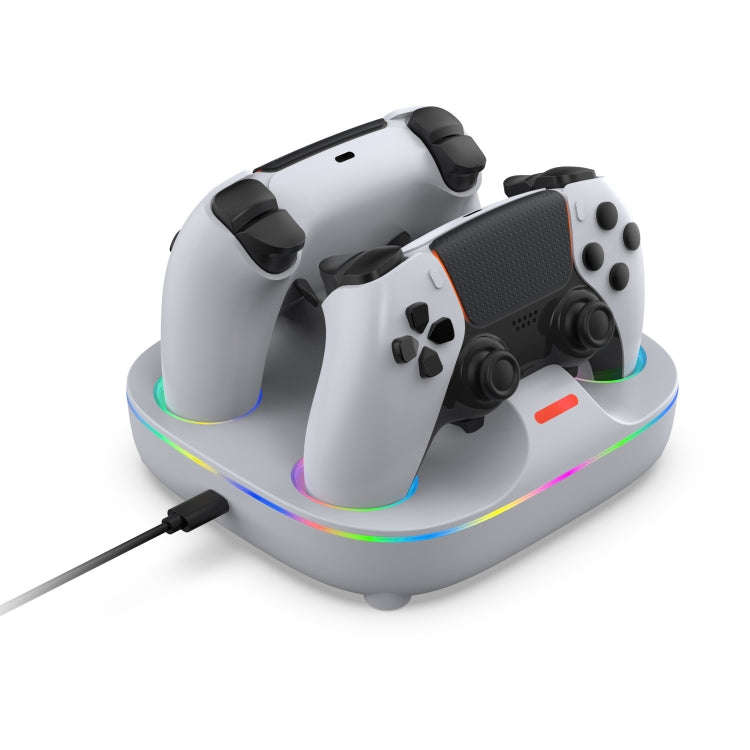 For PS5 Controller Dual Charger Charging Stand Docking Station With RGB Ambient Light, White, Whi...