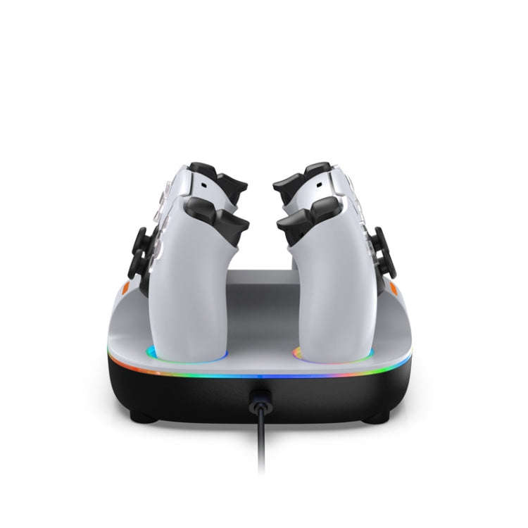 For PS5 Controller Dual Charger Charging Stand Docking Station With RGB Ambient Light, White, Whi...