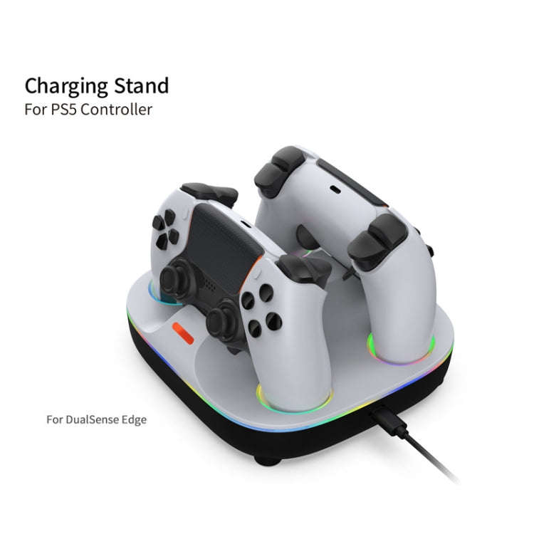 For PS5 Controller Dual Charger Charging Stand Docking Station With RGB Ambient Light, White, Whi...