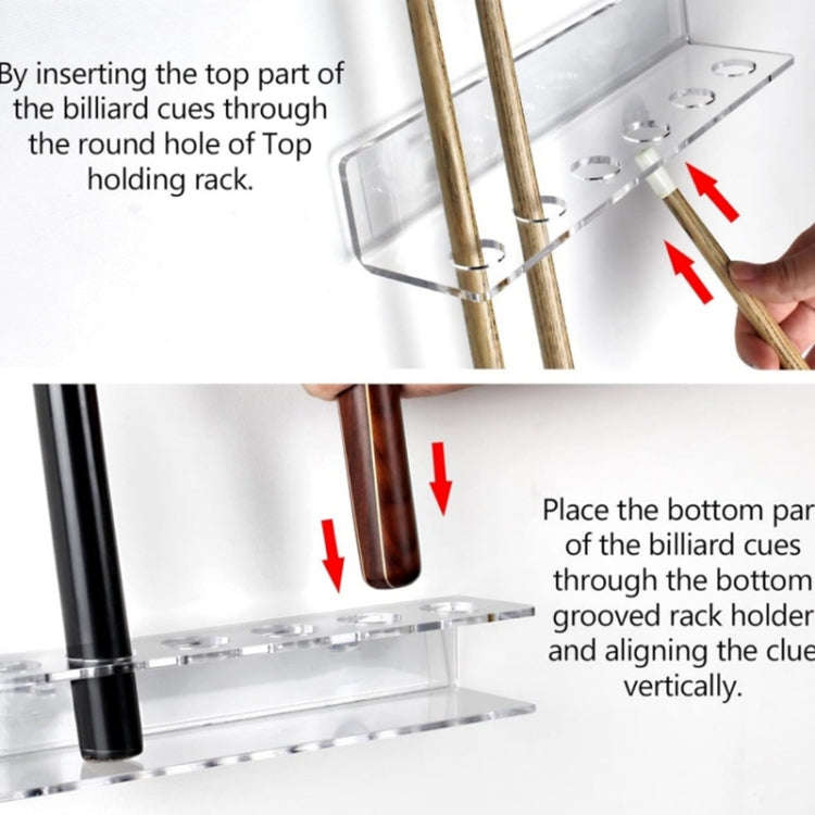 2pcs / Set Acrylic Billiard Cue Wall Mount Bracket Holds 6pcs Billiard Cues, YX134