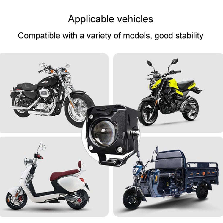 20W Motorcycle LED Headlight Auxiliary Spotlight Lens Dual Color Fog Light