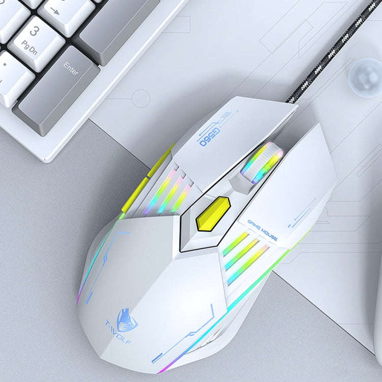 T-WOLF G560 6-keys Cool Breathing Light Gaming Wired Mouse Mechanical Office Silent Mouse