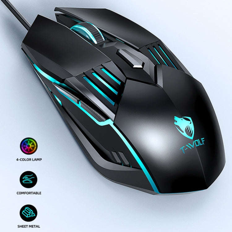 T-WOLF G560 6-keys Cool Breathing Light Gaming Wired Mouse Mechanical Office Silent Mouse