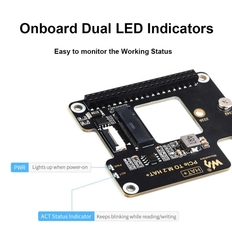 Waveshare For Raspberry Pi 5 PCIe To M.2 Adapter, NVMe Protocol M.2 SSD, Basic Kit