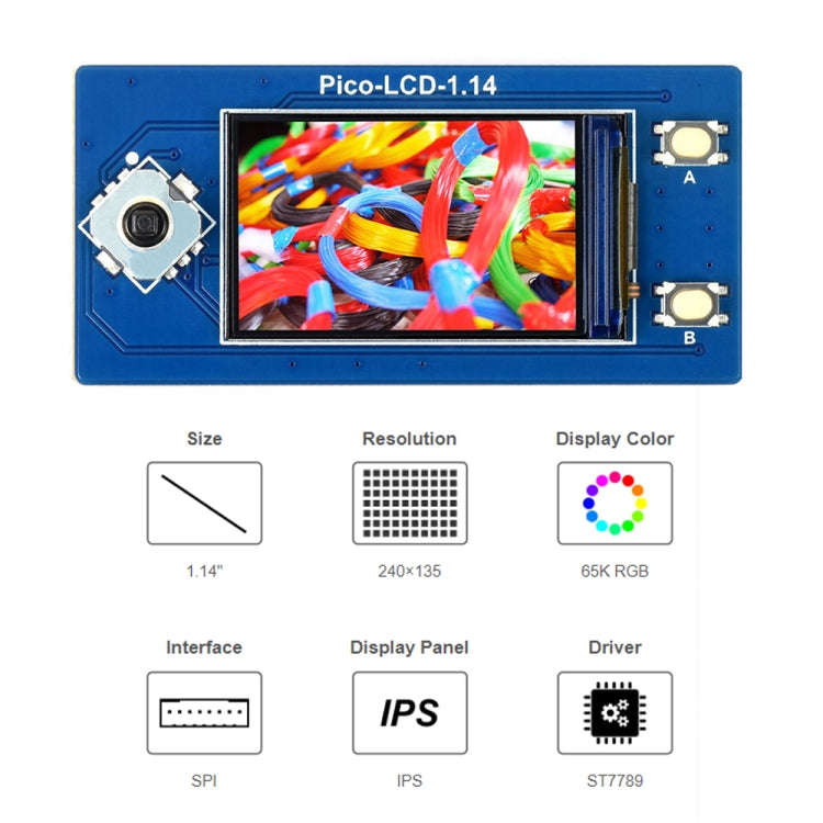 Waveshare 19340 For Raspberry Pi Pico 1.14inch 65K Colors LCD Display Module, 1.14inch LCD