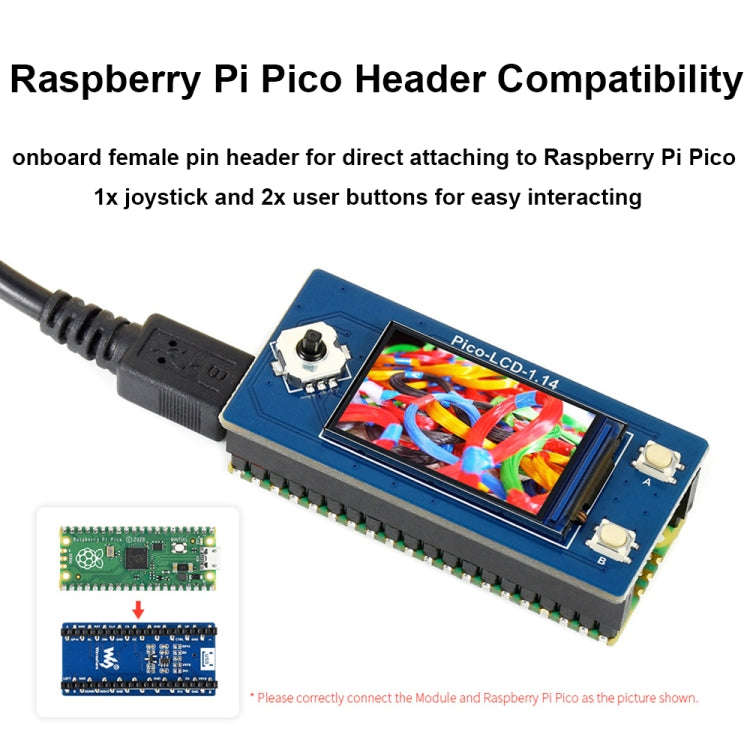 Waveshare 19340 For Raspberry Pi Pico 1.14inch 65K Colors LCD Display Module, 1.14inch LCD