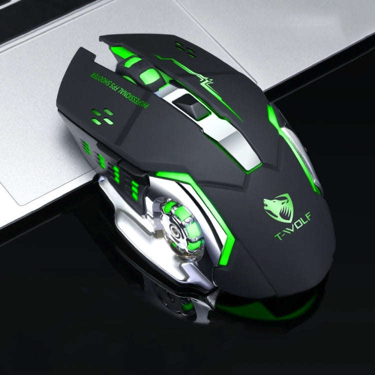 T-WOLF Q13 2.4GHz 6-keys RGB Colorful Light Gaming Wireless Mouse, Single Mode Black, Single Mode...