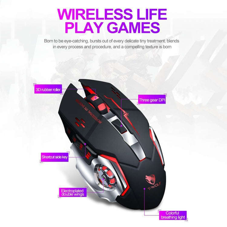 T-WOLF Q13 2.4GHz 6-keys RGB Colorful Light Gaming Wireless Mouse, Single Mode Black, Single Mode...