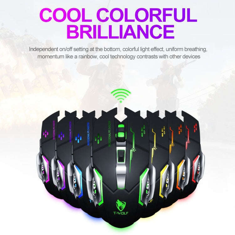 T-WOLF Q13 2.4GHz 6-keys RGB Colorful Light Gaming Wireless Mouse, Single Mode Black, Single Mode...