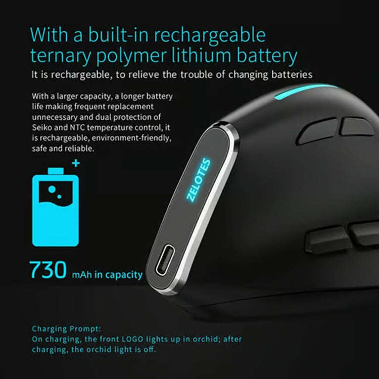 ZELOTES F36 9-Keys Vertical Grip Ergonomic Programming Dual Bluetooth + 2.4G Wireless Mouse, F36 ...