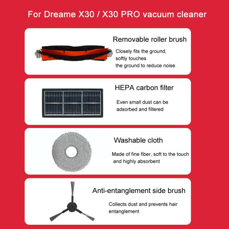 For Dreame X30 / X30 Pro Robot Vacuum Cleaner Replacement Parts, Rubber Brush, 2pcs Side Brush, R...