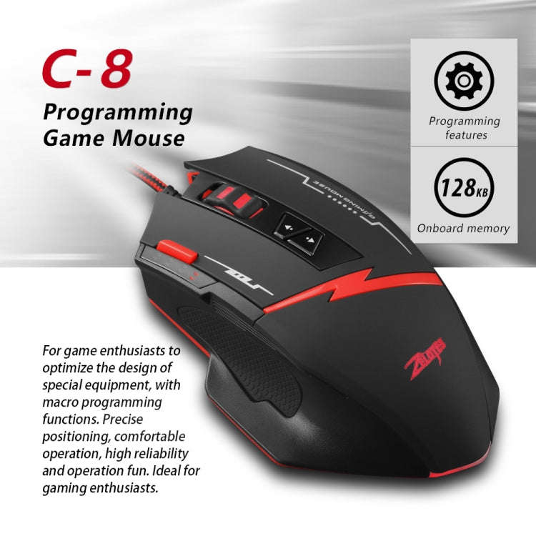 ZELOTES C8 8-buttons Ergonomic Game Programming Custom Wired Mouse, C8