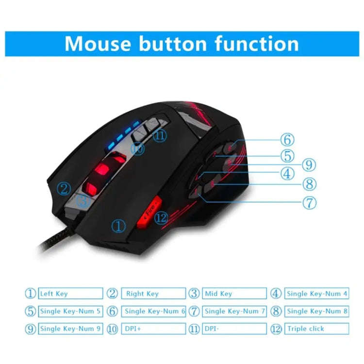 ZELOTES C12 12-buttons Ergonomic Programming Custom Gaming Wired Mouse, C12