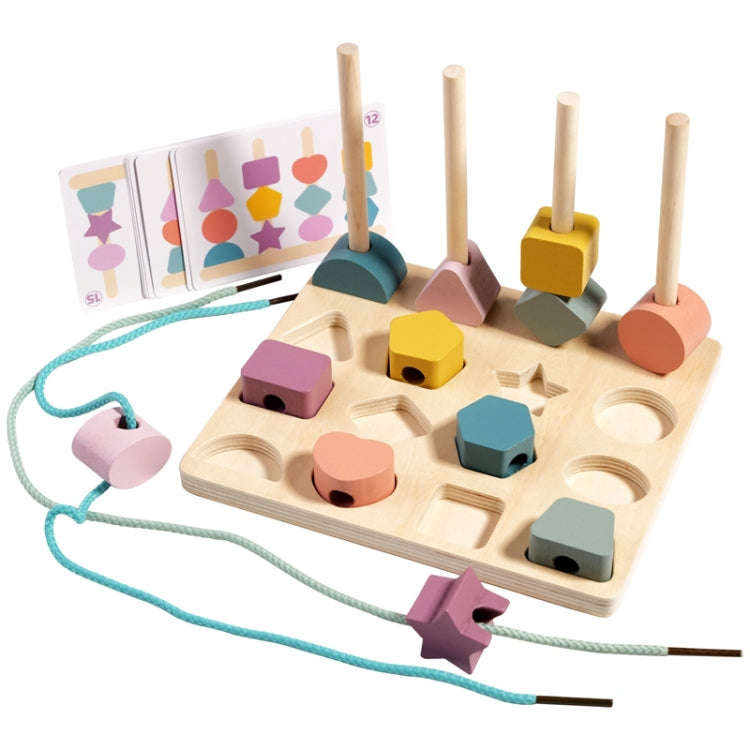 Treehole Children Wooden Geometric Shape Matching Puzzle Game Color Cognition Threading Beads Enl...