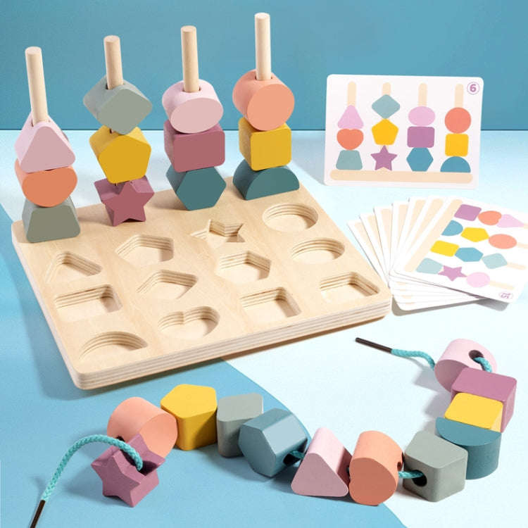 Treehole Children Wooden Geometric Shape Matching Puzzle Game Color Cognition Threading Beads Enl...