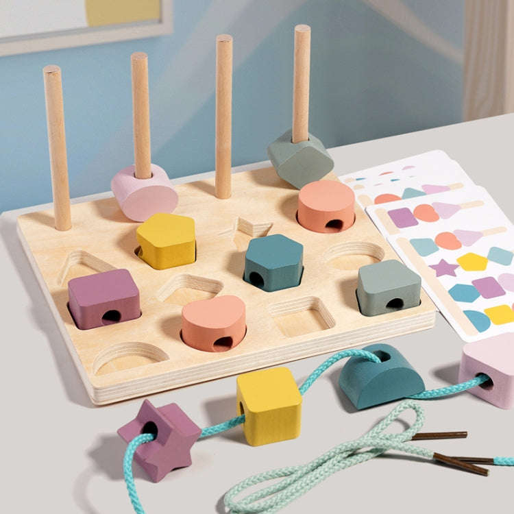 Treehole Children Wooden Geometric Shape Matching Puzzle Game Color Cognition Threading Beads Enl...