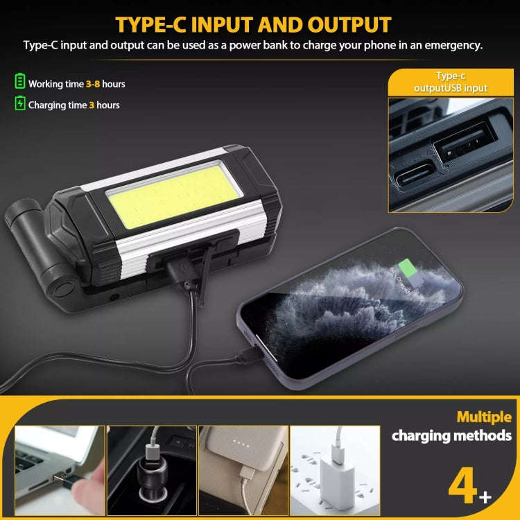 E-SMARTER K011 USB Rechargeable Repair Light With Magnet COB Strong Light Flashlight, A Foldable ...