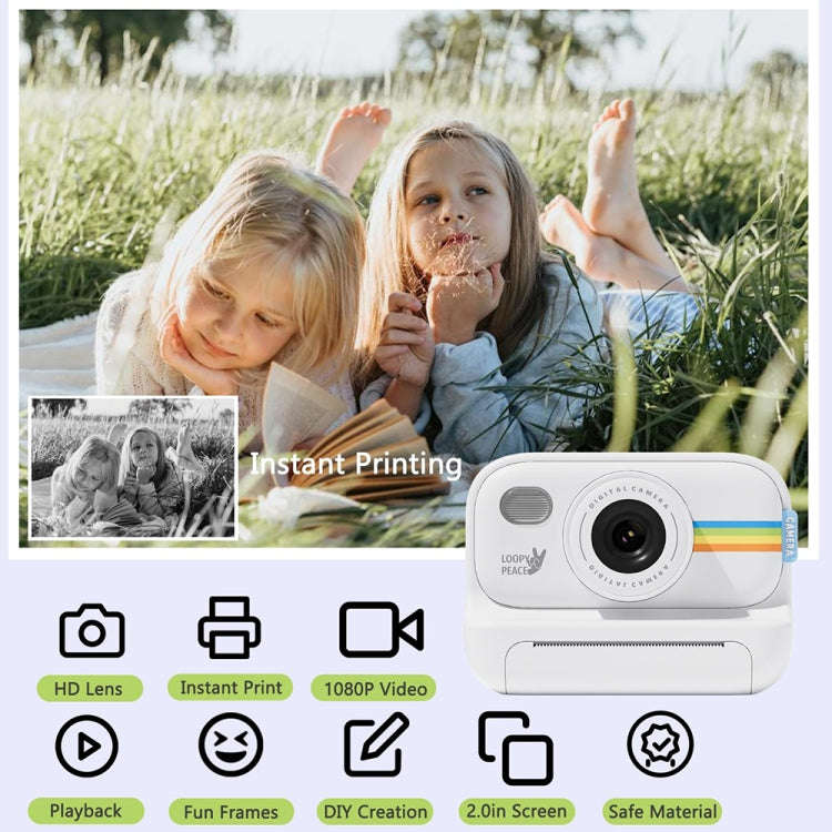 2.0-Inch LED Flash 1080P HD Recording Photo Printing Camera With 3-Rolls Paper, White, White+32G,...