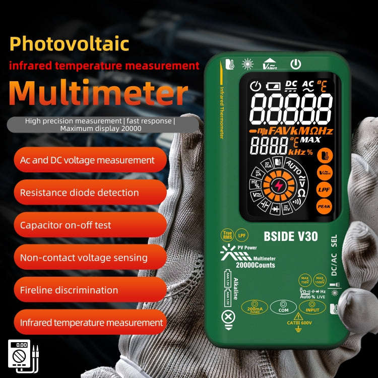 Intelligent Colorful Screen PV Multimeter Infrared Thermometer, V30 (Green)