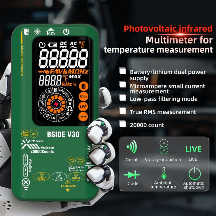 Intelligent Colorful Screen PV Multimeter Infrared Thermometer, V30 (Green)