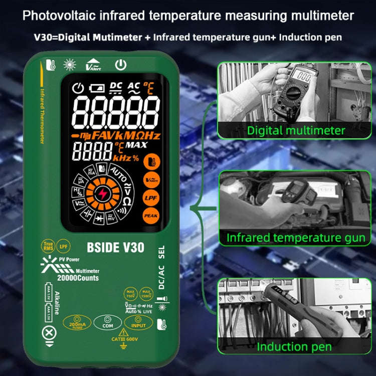 Intelligent Colorful Screen PV Multimeter Infrared Thermometer, V30 (Green)