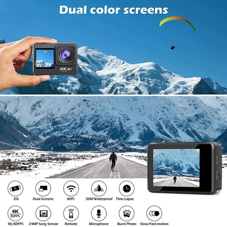 WIFI Wide-angle EIS Anti-shake Touch Color Dual-screen Remote Control Video Sports Camera, Q60TR