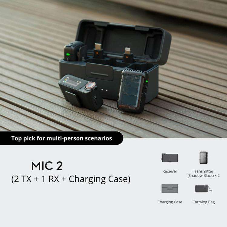 Original 2 TX + 1 RX + Charging Case For DJI Mic 2, 2 TX + 1 RX + Charging Case