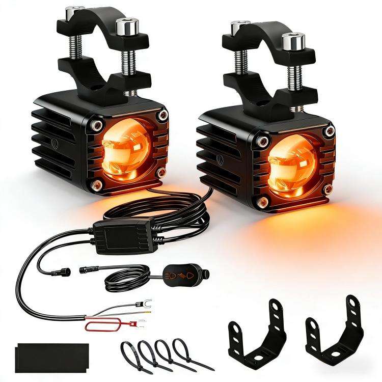 40W Motorcycle Wired Switch Integrated Waterproof Demon Eye Spotlight, Orange Light