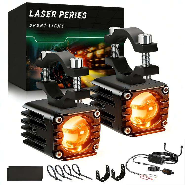 40W Motorcycle Wired Switch Integrated Waterproof Demon Eye Spotlight, Orange Light