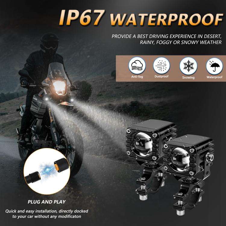 40W Motorcycle Wired Switch Integrated Waterproof Demon Eye Spotlight, Orange Light