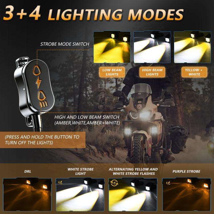 40W Motorcycle Wired Switch Integrated Waterproof Demon Eye Spotlight, Orange Light