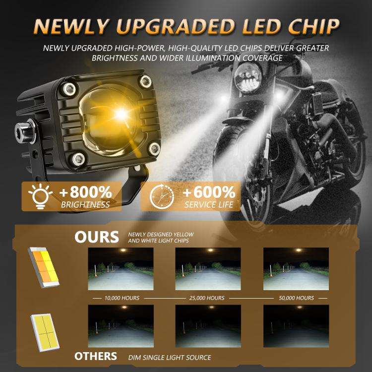40W Motorcycle Wired Switch Integrated Waterproof Demon Eye Spotlight, Orange Light