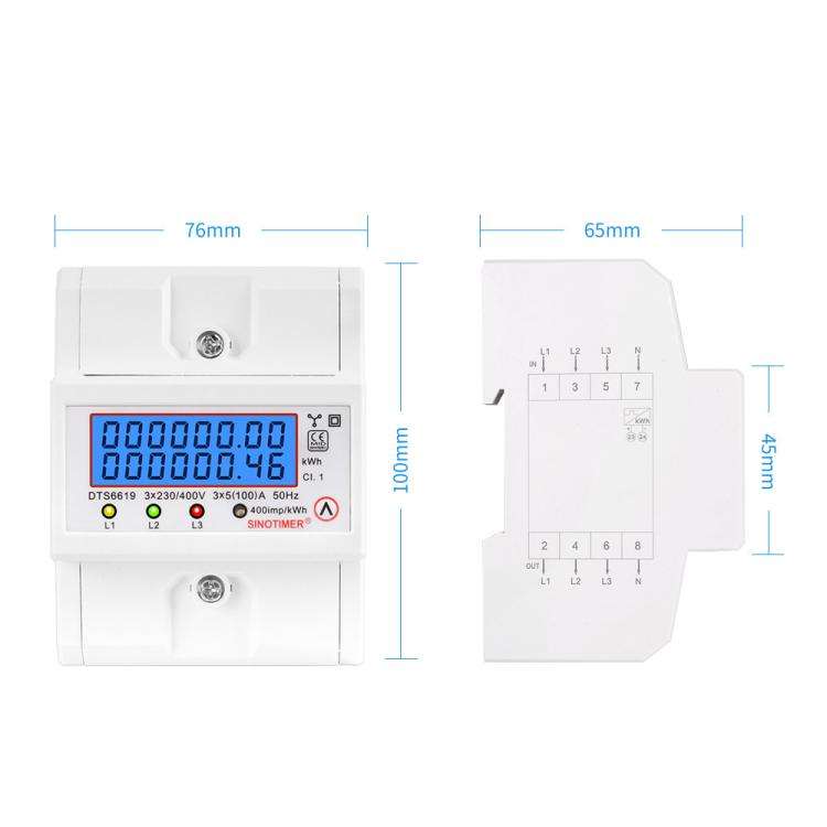 100A 380V AC 3-phase 4 Wire Energy Meter Temporary Power Can Be Reset Din Rail Mounted