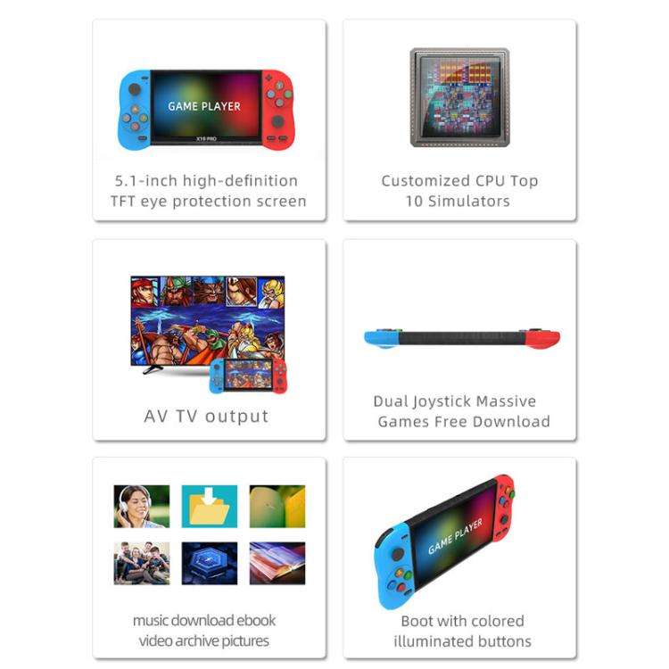 X19 Pro 5.1-inch Screen Handheld Game Console Supports AV TV Output With 8G Memory Card
