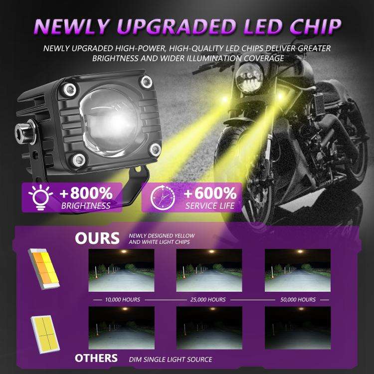 40W Motorcycle Wired Switch Integrated Waterproof Demon Eye Spotlight, Purple Light