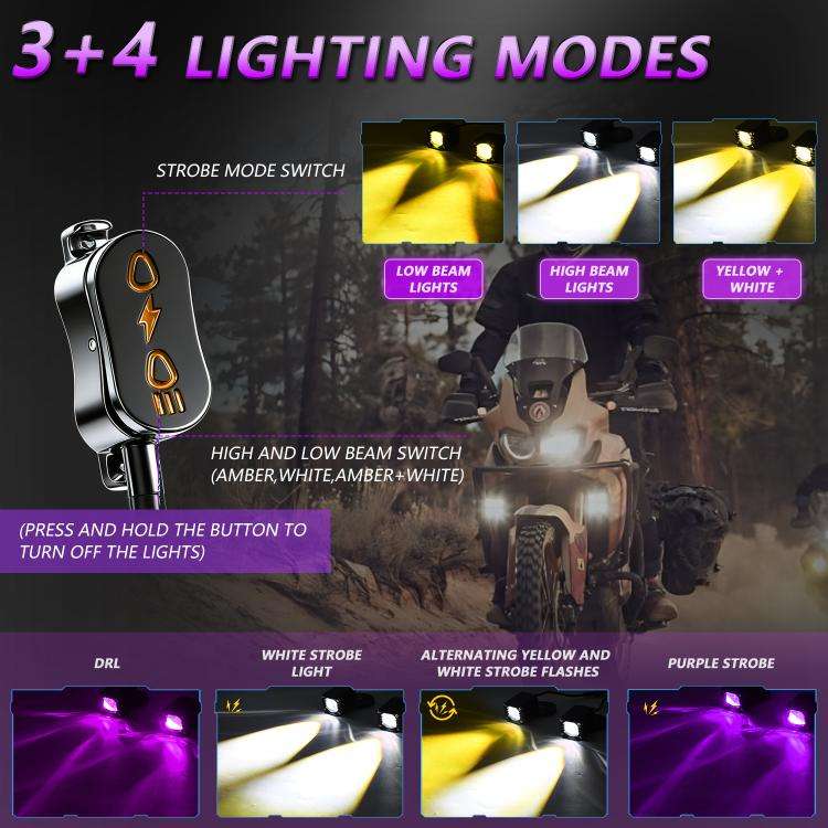 40W Motorcycle Wired Switch Integrated Waterproof Demon Eye Spotlight, Purple Light