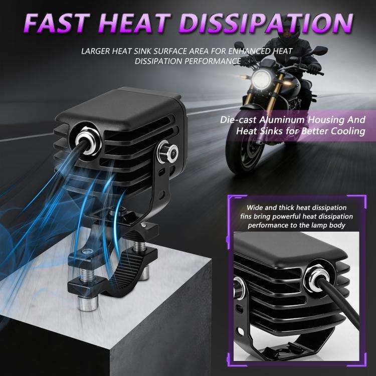 40W Motorcycle Wired Switch Integrated Waterproof Demon Eye Spotlight, Purple Light