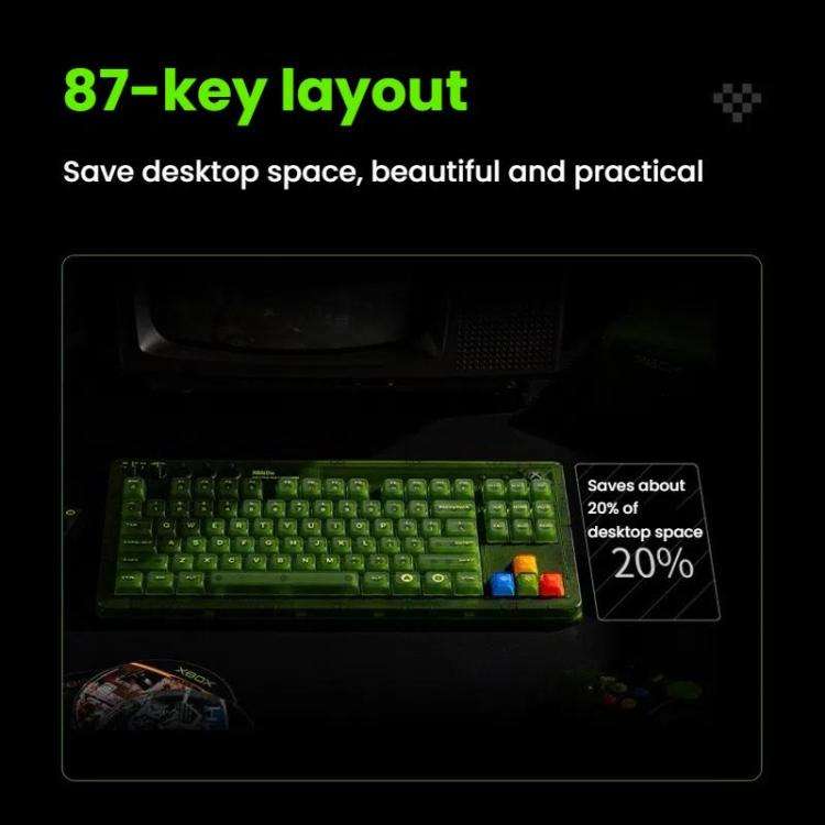 8BitDo Retro87 Mechanical Keyboard Retro RGB Lighting Green Transparent Keyboard With Large Keys,...