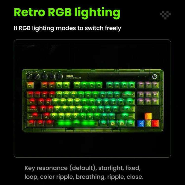 8BitDo Retro87 Mechanical Keyboard Retro RGB Lighting Green Transparent Keyboard With Large Keys,...