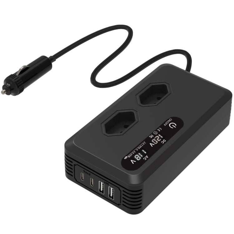 Gurxun Dual Digital Display Car Inverter With 2 USB+2 Type-C Ports, Universal Plug 220V, Universa...