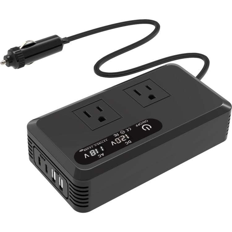 Gurxun Dual Digital Display Car Inverter With 2 USB+2 Type-C Ports, Universal Plug 220V, Universa...